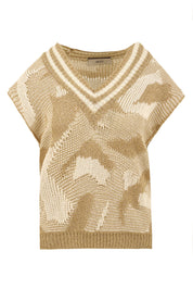 Maglia donna beige fantasia con scollo a v