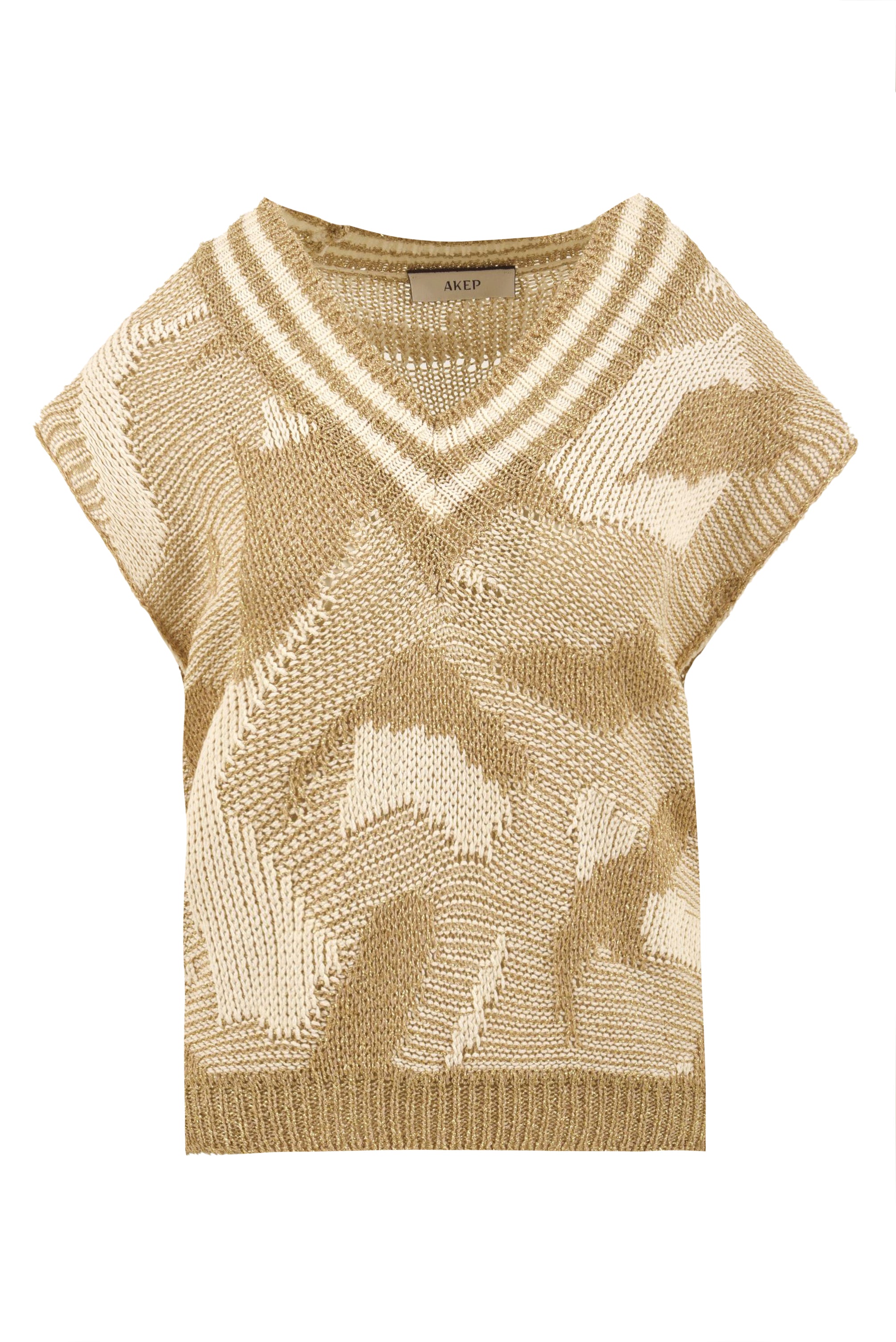 Maglia donna beige fantasia con scollo a v