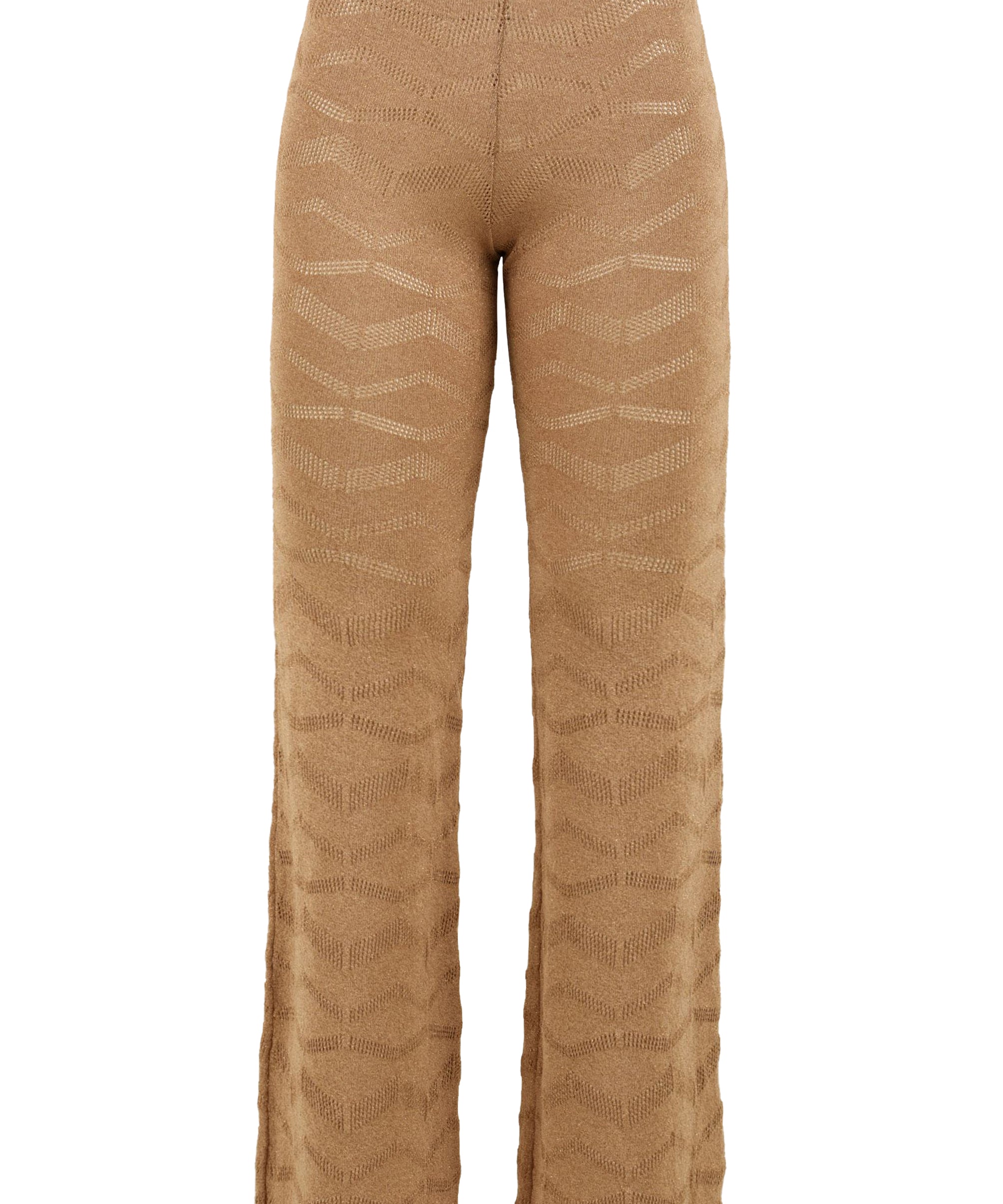 Pantalone donna trama forata maglia beige