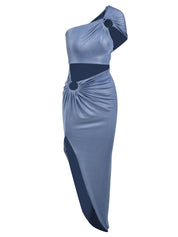 Abito Donna in jersey blue monospalla