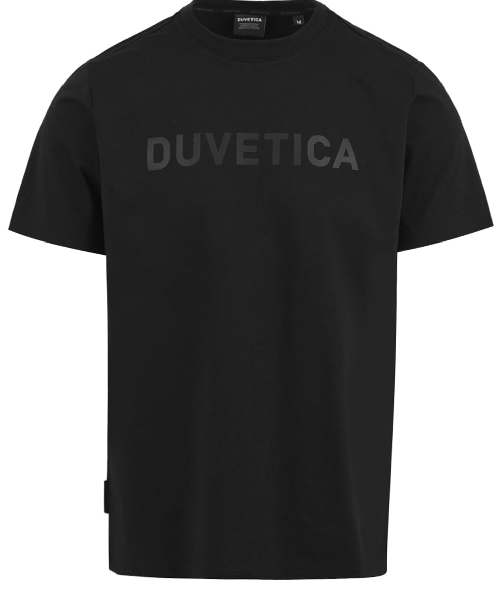 T-shirt uomo nera in misto cotone con stampa lettering davanti