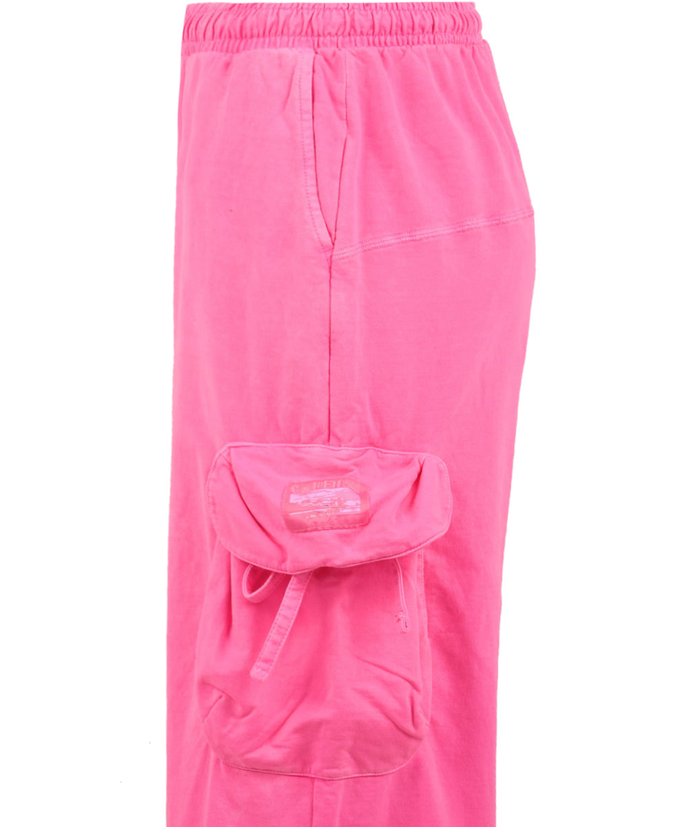 Pantalone donna cargo gamba larga rosa in cotone