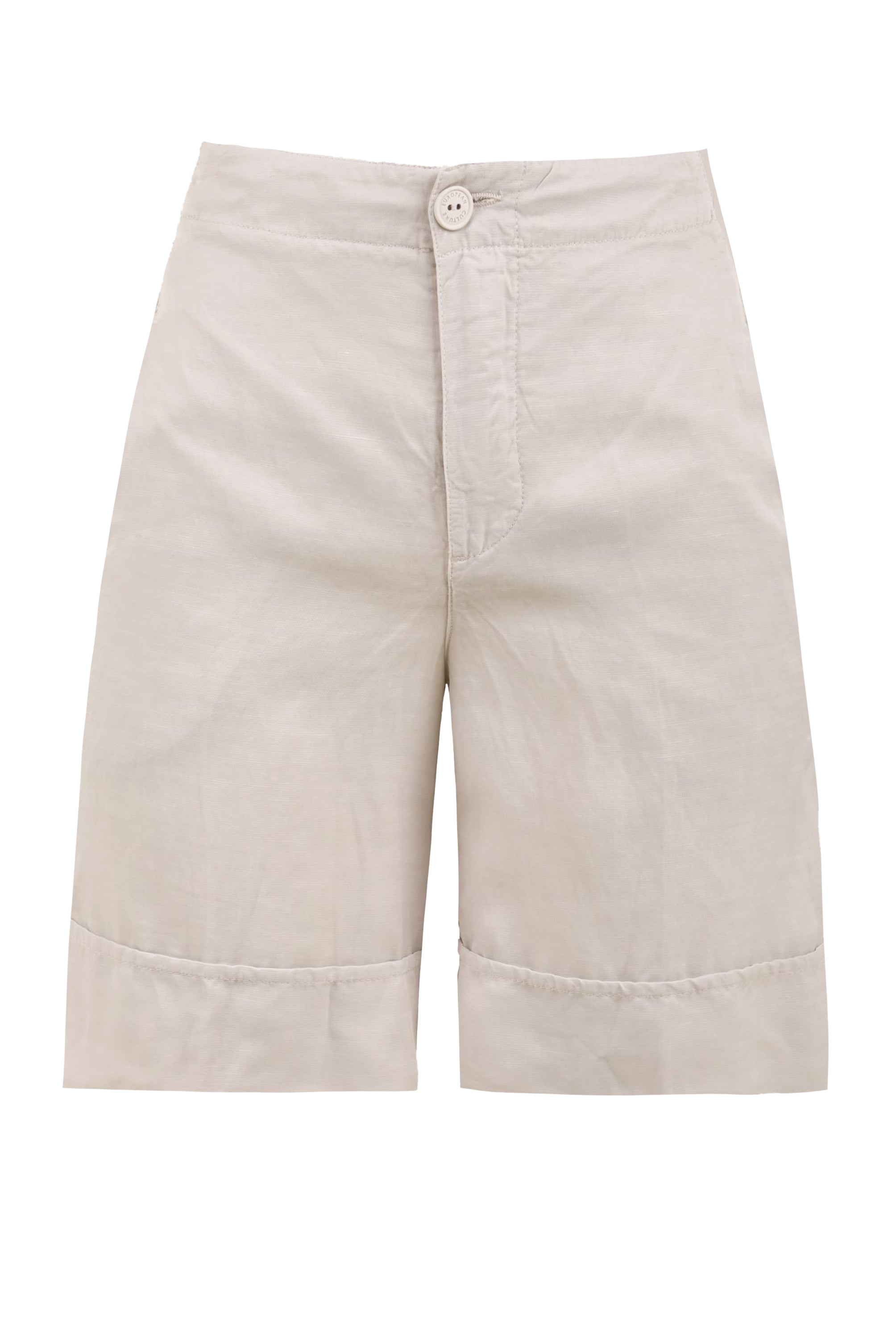 Shorts donna bianco in viscosa e lino con bottone