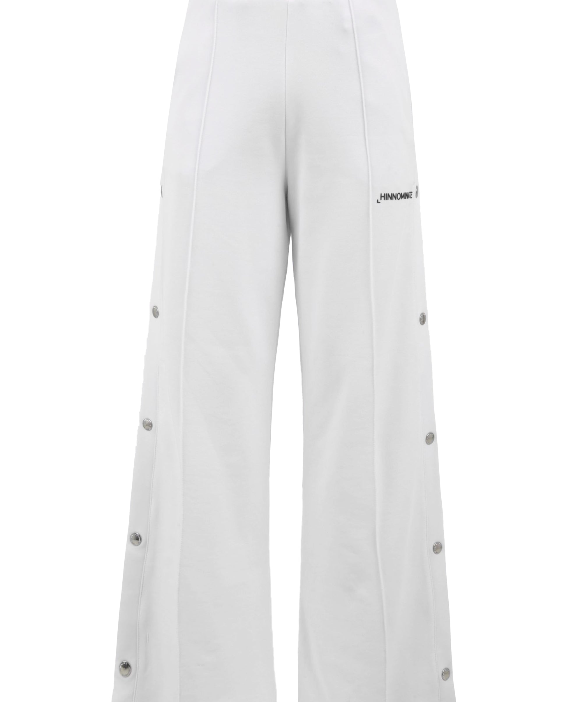Pantalone donna bianco con bottoni laterali e stampa lettering