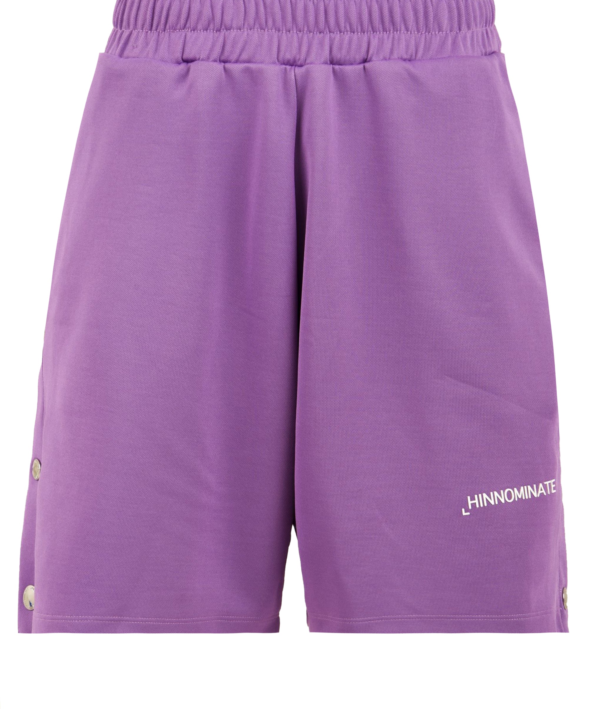 Shorts donna con bottoni laterali e logo viola