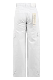 Pantalone donna bianco stile cargo con tasche