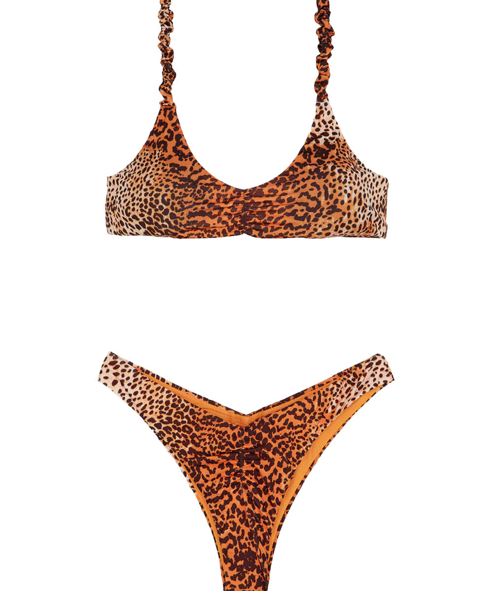 Costume donna biki con stampa animalier e slip a V