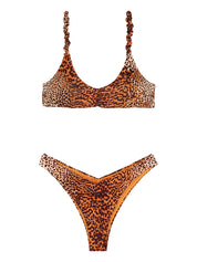 Costume donna biki con stampa animalier e slip a V