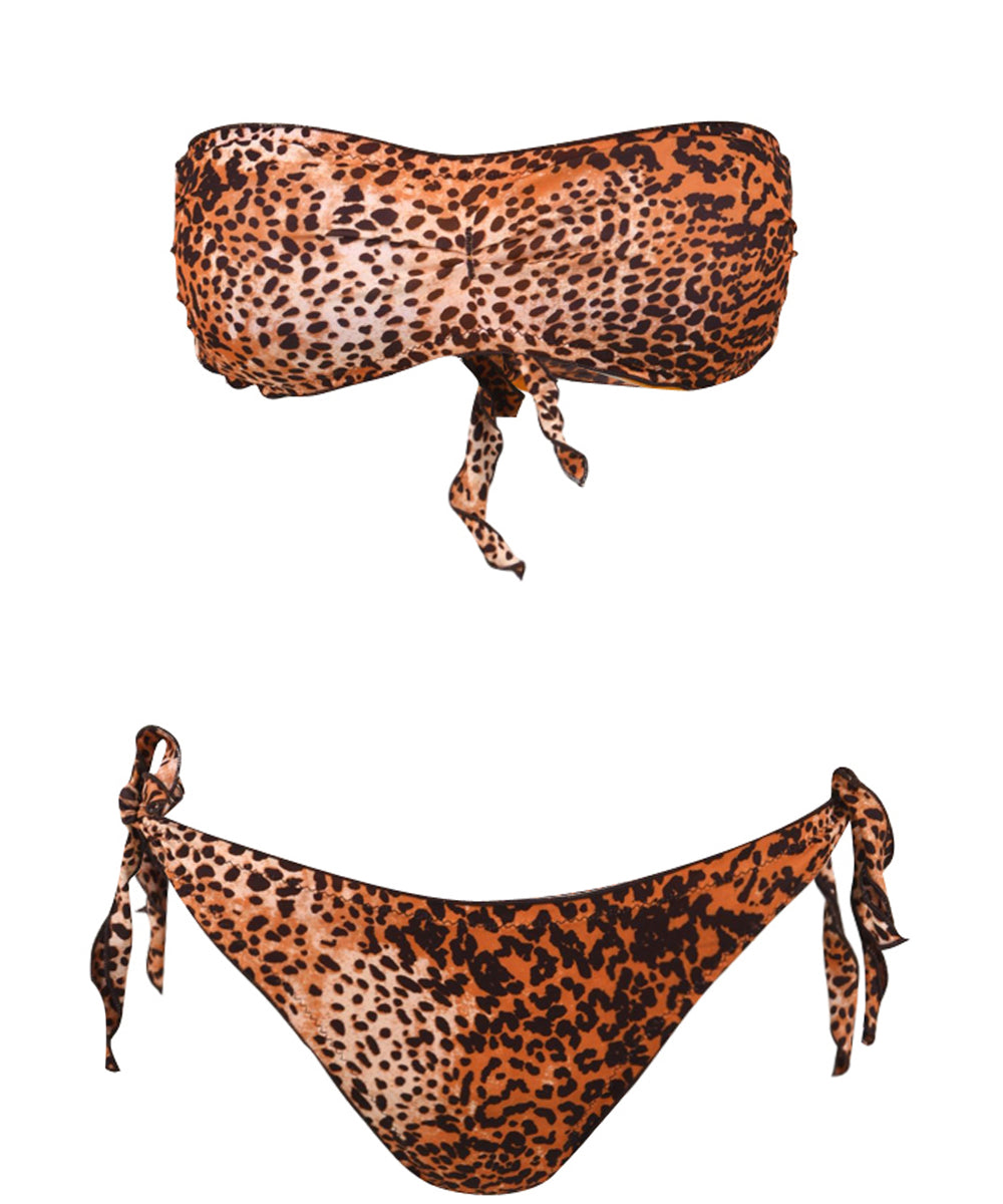 Costume donna stampa animalier con bordi arricciati e nodi