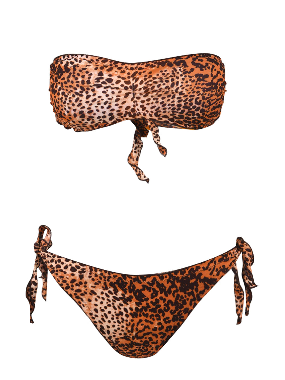 Costume donna stampa animalier con bordi arricciati e nodi