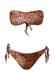 Costume donna stampa animalier con bordi arricciati e nodi