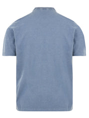 T-shirt uomo blu lavato in cotone con stampa a contrasto