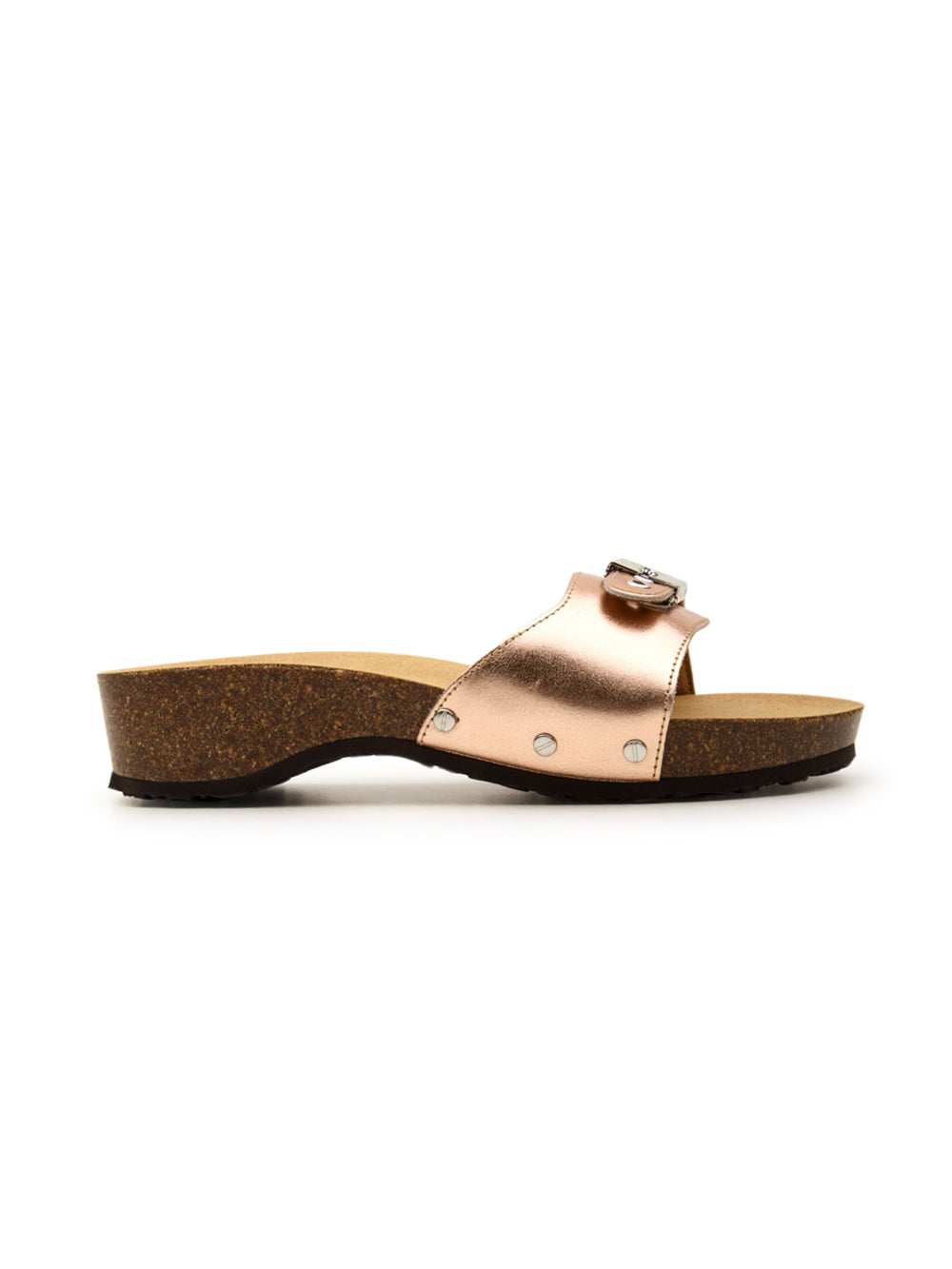 Zoccolo donna Pescura Heel Cork in pelle rosa metallizzato