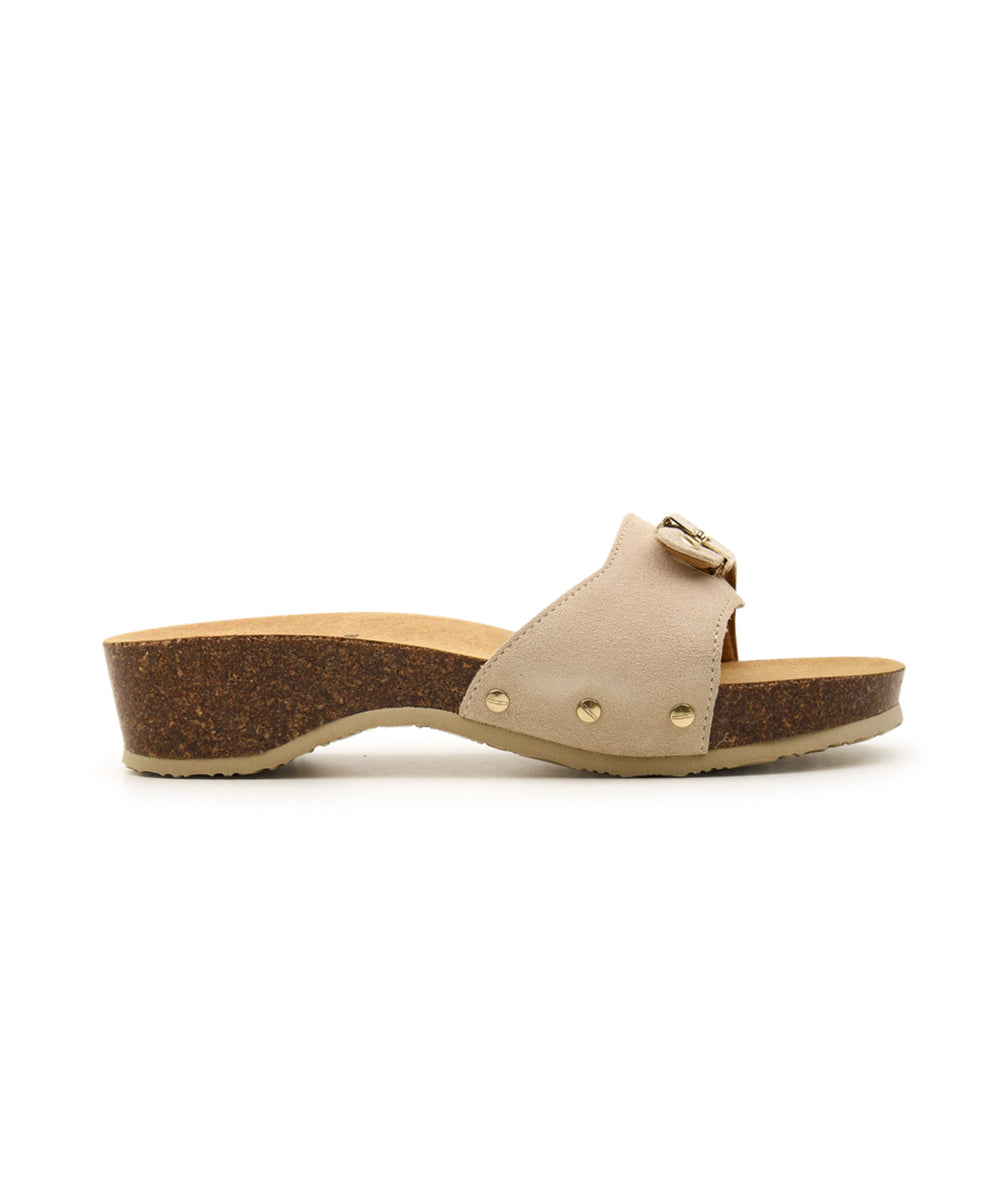 Zoccolo donna Pescura Heel Cork in pelle con fibbia