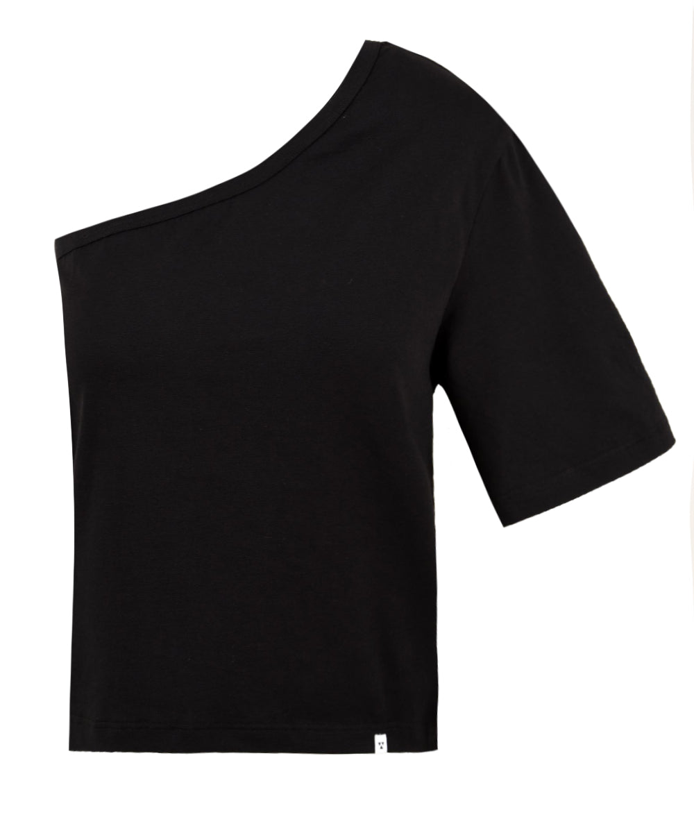 T-shirt nera monospalla Donna Woc