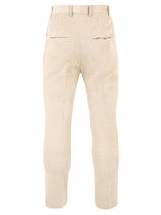Immagine retro del pantalone in velluto beige da uomo firmato Daniele Alessandrini con tasche laterali a filo,tasche retro a filo e passanti per la cintura